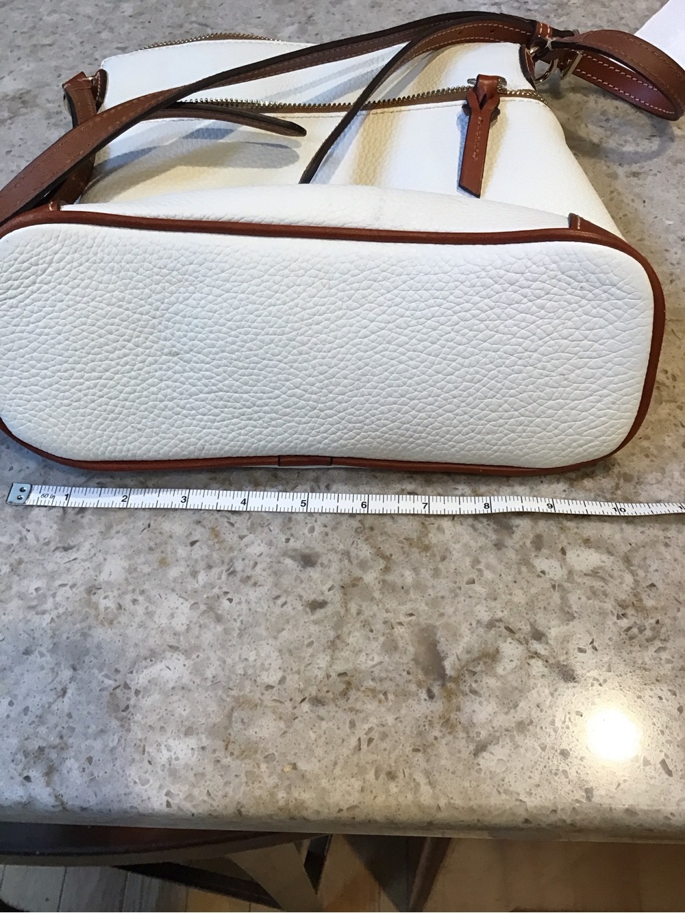 Dooney & Bourke White Pebbled Leather Crossbody with Brown Trim - Picture 3 of 4